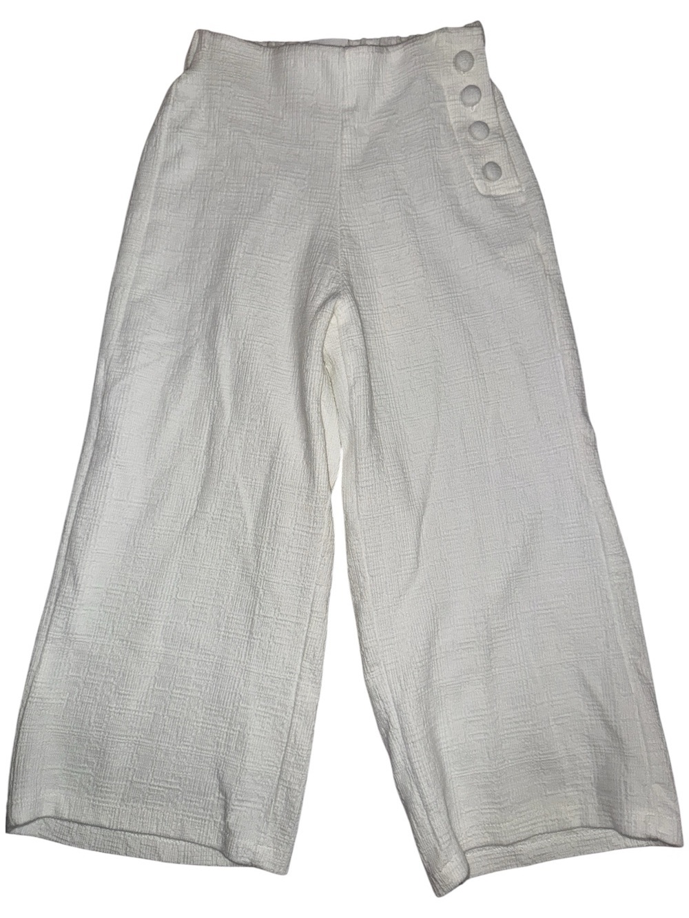 Zara White Wide-Leg Button-Accent Pants